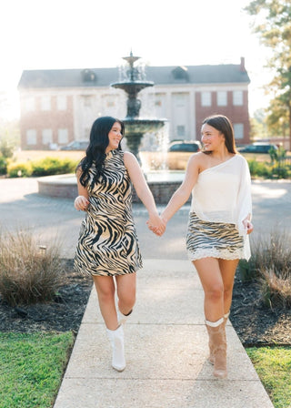 Tiger Print Metallic Mock Neck Dress | Select Trends Boutique