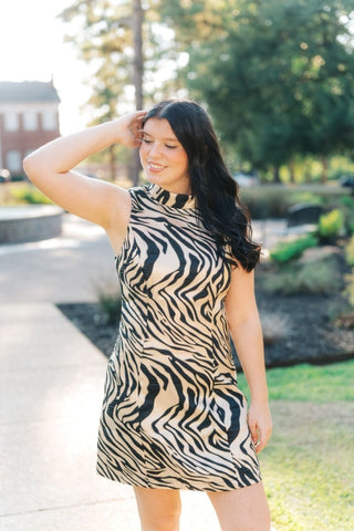 Tiger Print Metallic Mock Neck Dress | Select Trends Boutique