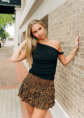 Tiger Print Ruffle Smocked Mini Skort | Select Trends Boutique