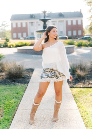 Tiger Print Sequin Lace Trim Mini Skirt | Select Trends Boutique