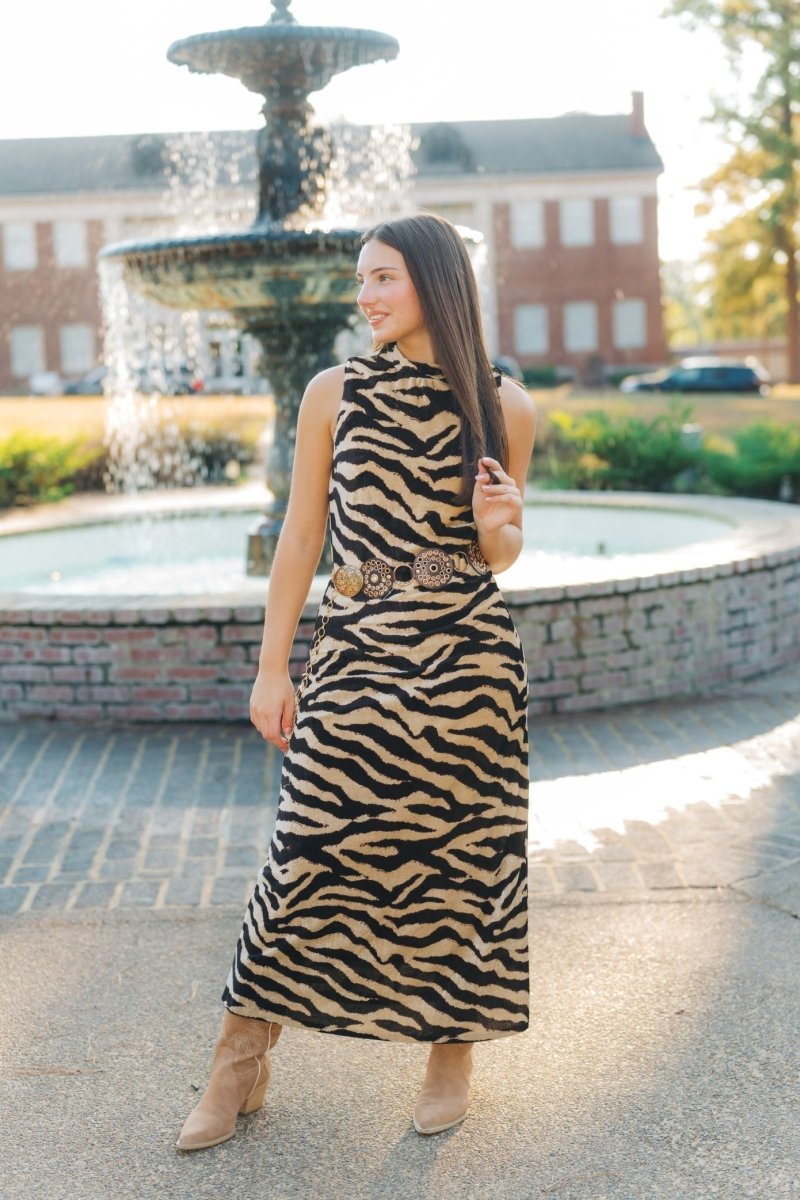 Tiger Print Velvet Maxi Dress