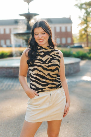 Tiger Print Velvet Mock Neck Top | Select Trends Boutique