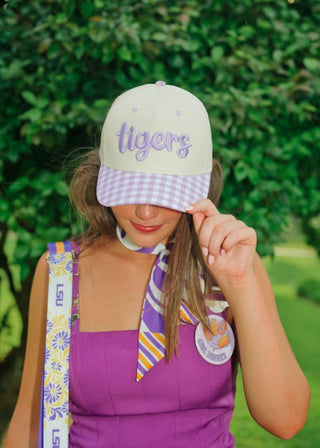 Tigers Lavender Gingham Trucker Hat | Select Trends Boutique