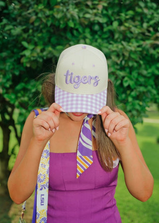 Tigers Lavender Gingham Trucker Hat | Select Trends Boutique