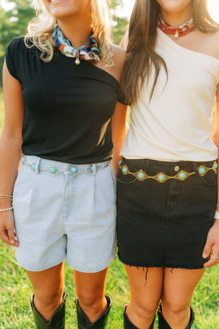 Turquoise Detail Gold Chain Belt | Select Trends Boutique