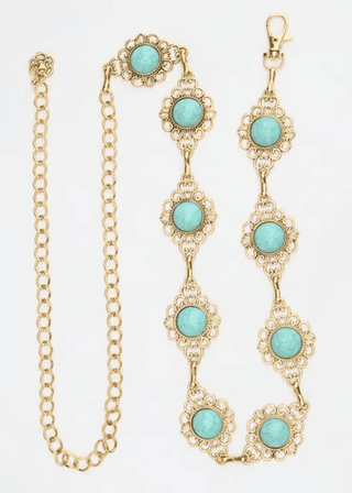 Turquoise Detail Gold Chain Belt | Select Trends Boutique