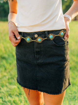 Turquoise Detail Gold Chain Belt | Select Trends Boutique