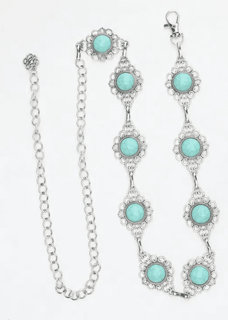 Turquoise Detail Silver Chain Belt | Select Trends Boutique