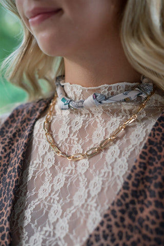 Turquoise Knotted Scarf Necklace With Chain
