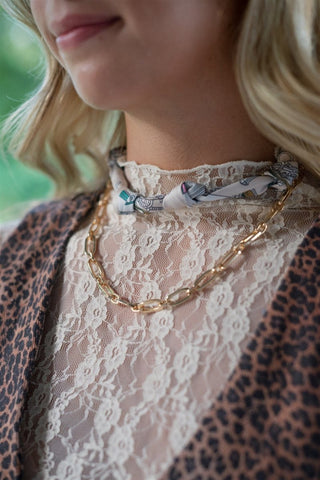 Turquoise Knotted Scarf Necklace With Chain | Select Trends Boutique