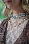 Turquoise Knotted Scarf Necklace With Chain