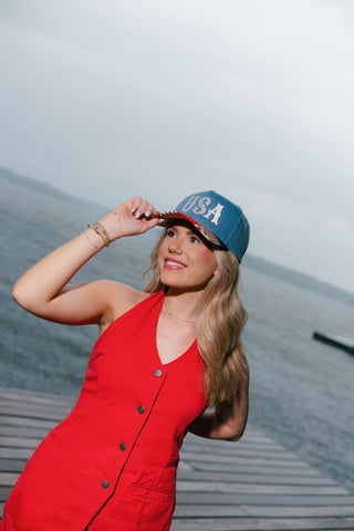 USA Letter Patch Denim Trucker Hat | Select Trends Boutique