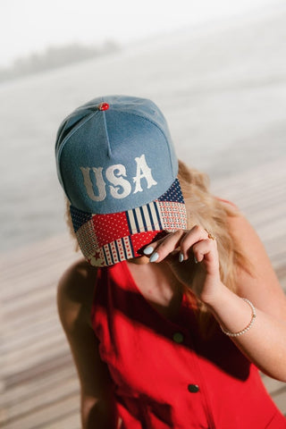 USA Letter Patch Denim Trucker Hat | Select Trends Boutique