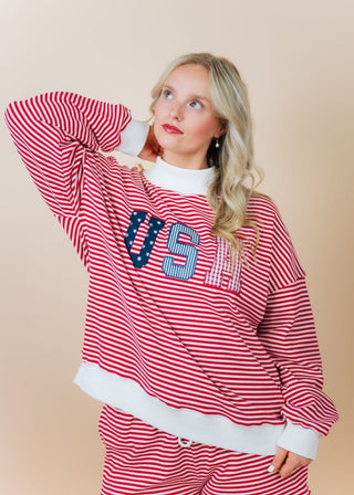 USA Striped Set Mock Neck Sweatshirt | Select Trends Boutique