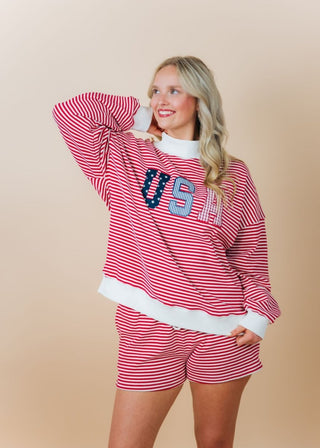 USA Striped Set Mock Neck Sweatshirt | Select Trends Boutique