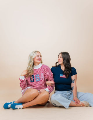 USA Striped Set Mock Neck Sweatshirt | Select Trends Boutique