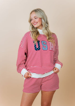 USA Striped Set Mock Neck Sweatshirt | Select Trends Boutique