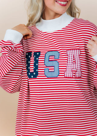 USA Striped Set Mock Neck Sweatshirt | Select Trends Boutique