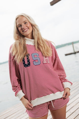 USA Striped Set Mock Neck Sweatshirt | Select Trends Boutique