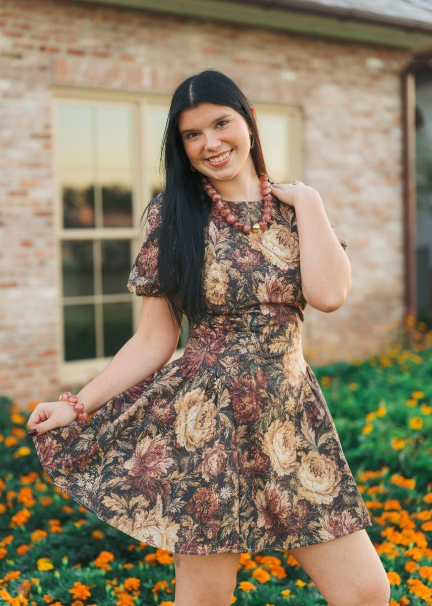 Vintage Floral Puff Sleeve Mini Dress