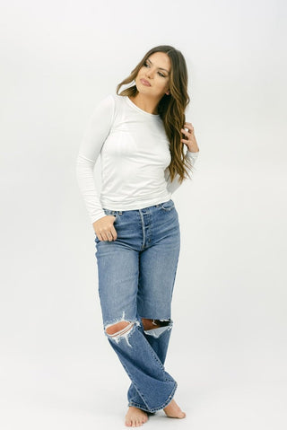 White Basic Long Sleeve Top | Select Trends Boutique