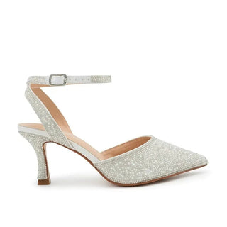 White Beaded Pearl Ankle Strap Heels | Select Trends Boutique