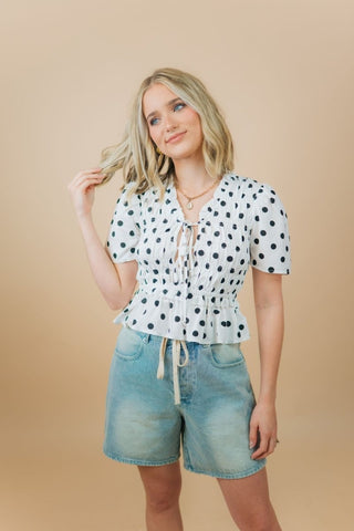 White & Black Polka Dot Blouse | Select Trends Boutique
