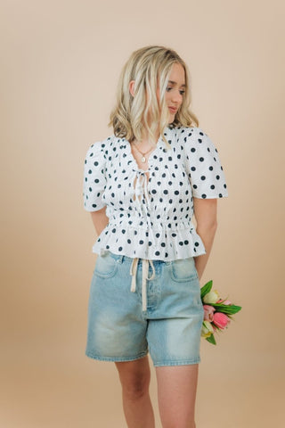 White & Black Polka Dot Blouse | Select Trends Boutique