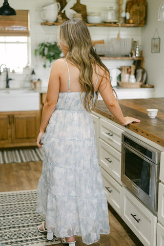 White & Blue Floral Tiered Maxi Dress | Select Trends Boutique