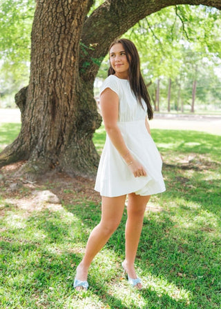 White Boat Neck Flare Dress | Select Trends Boutique