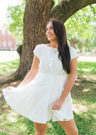 White Boat Neck Flare Dress | Select Trends Boutique
