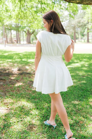 White Boat Neck Flare Dress | Select Trends Boutique