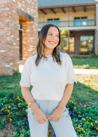 White Bow Detail Puff Sleeve Top | Select Trends Boutique