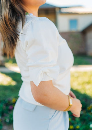 White Bow Detail Puff Sleeve Top | Select Trends Boutique