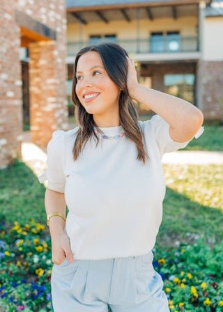 White Bow Detail Puff Sleeve Top | Select Trends Boutique