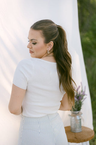 White Bow Detail Ribbed Top