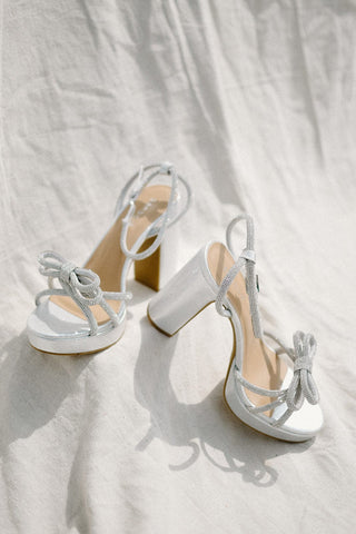 White Bow Glitz Platform Heels