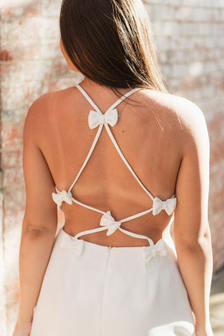 White Bow Open Back Mini Dress