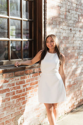 White Bow Open Back Mini Dress