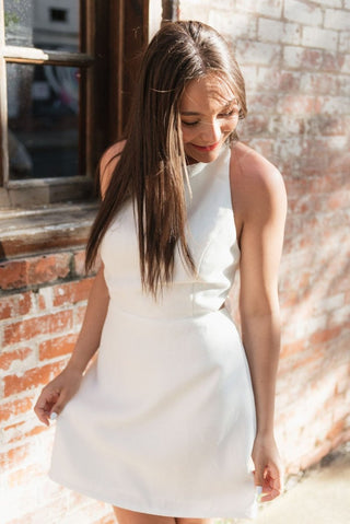 White Bow Open Back Mini Dress - Select Trends Boutique