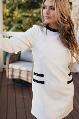 White Braided Trim Tweed Mini Dress | Select Trends Boutique