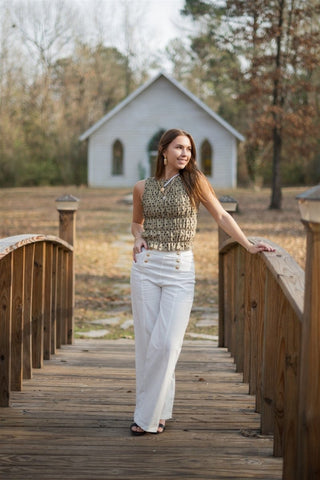 White Button Front Wide Leg Pants | Select Trends Boutique