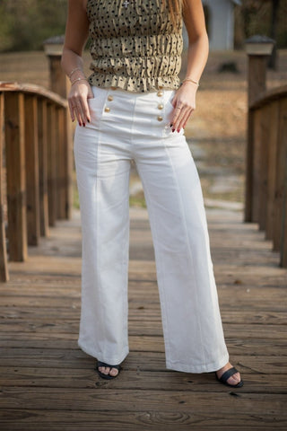 White Button Front Wide Leg Pants | Select Trends Boutique