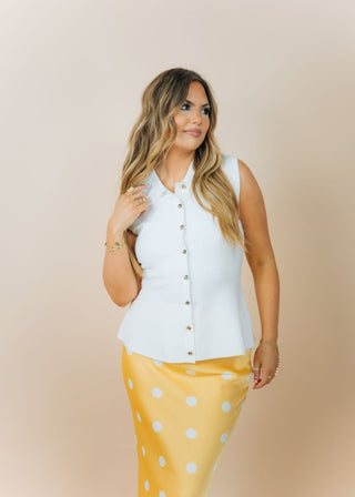 White Button Up Structured Knit Top | Select Trends Boutique