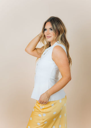 White Button Up Structured Knit Top | Select Trends Boutique