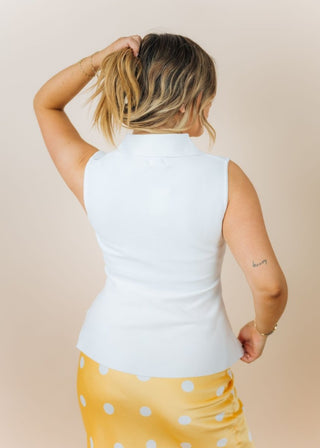 White Button Up Structured Knit Top | Select Trends Boutique