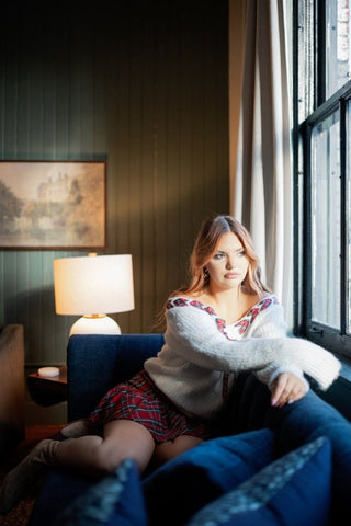 White Christmas Plaid Ribbon Sweater - Select Trends Boutique