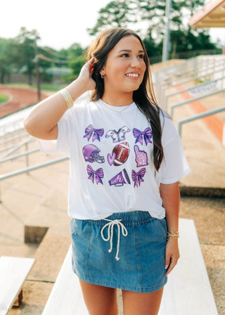 White Coquette Football Relaxed Short Tee | Select Trends Boutique