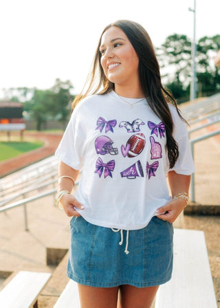 White Coquette Football Relaxed Short Tee | Select Trends Boutique