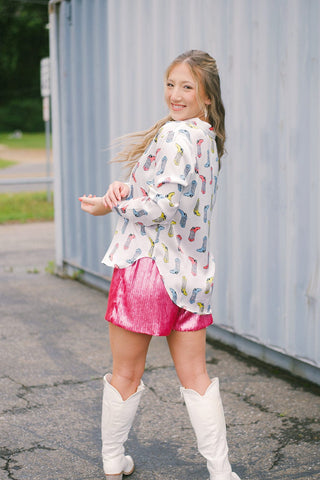 White Cowgirl Satin Blouse